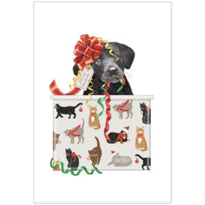 Black Lab Christmas Box Dish Towel