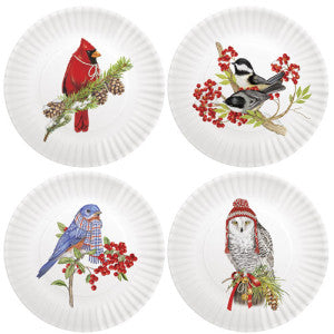 Winter Birds Appetizer Melamine Holiday Plates