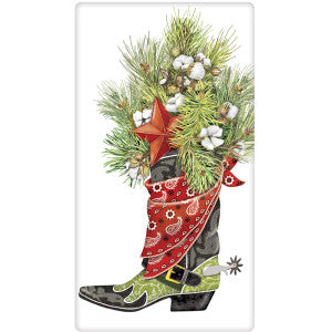 Cowboy Boot And Pine Dish Towel