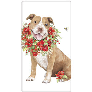 Pitbull With Wreath Dish Towel