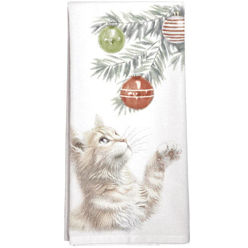 Cat Playful Ornament Dish Towel