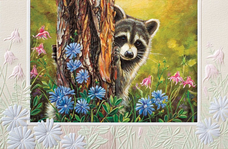 Raccoon and Flowers Birthday Card