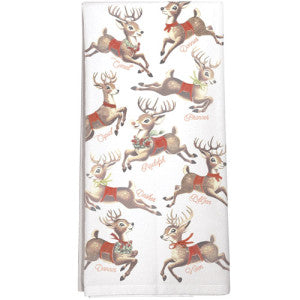 Reindeer Retro Vintage Dish Towel