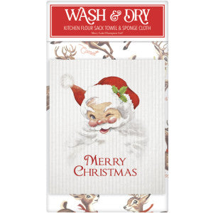 Vintage Santa Merry Christmas Wash And Dry Towel Set