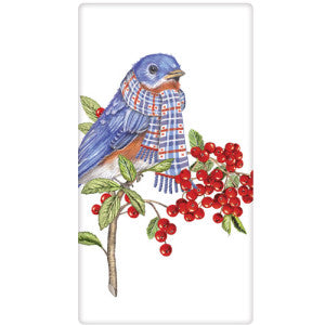 Bluebird Winter Berries Dish Towel