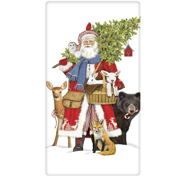 Woodland Animal Santa Dish Towel