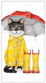 Cat In Rain Gear Umbrella Dish Towel
