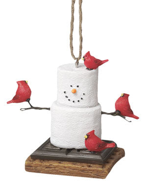 S'mores Original Snowman  Holding Cardinals Ornament