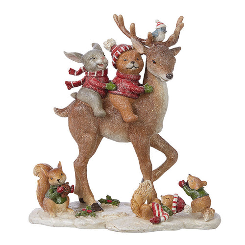 forest friends riding deer figurine