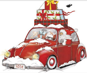 Santa Driving Volkswagen Bug Dish Towel