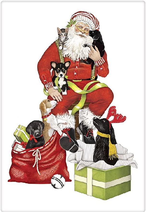 Santa Puppy Presents Dish Towel