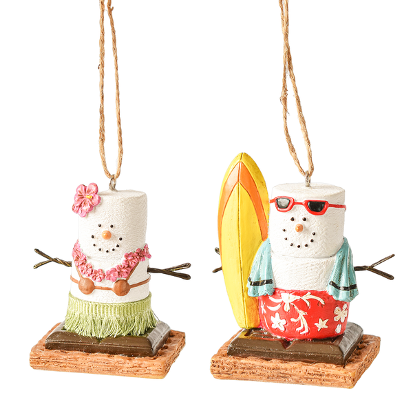 smores beach couple ornaments with surf board