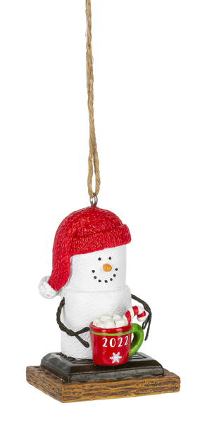 smore 2022 ornament with hot chocolate and Santa hat