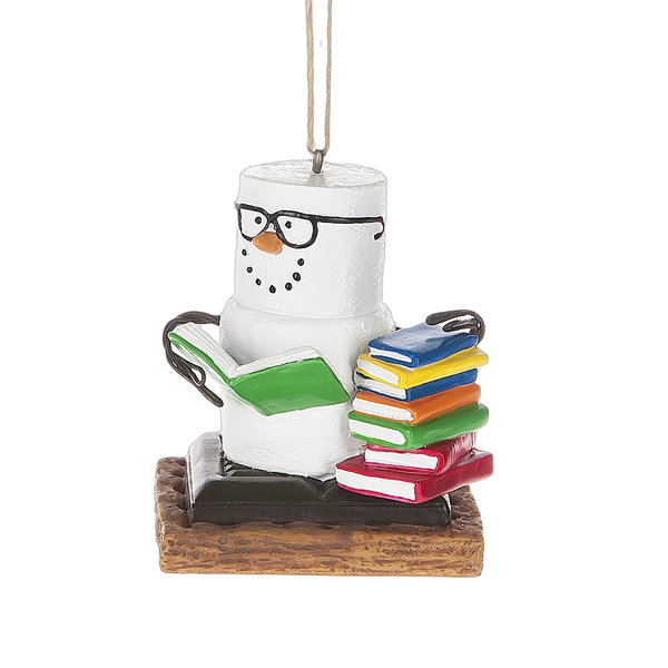 smores ornament with books and glasses