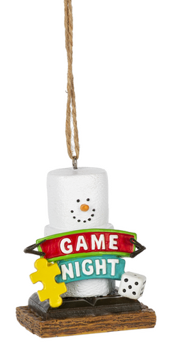 smore game night ornament with dice and puzzle piece