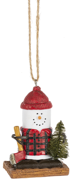 smores lumberjack ornament with ax and tree