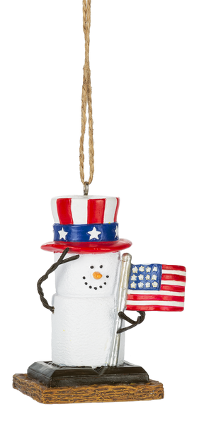 smores ornament with american flag and hat